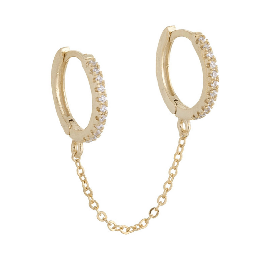 Double Paved Huggie Hoop Chain Single Earrings E128