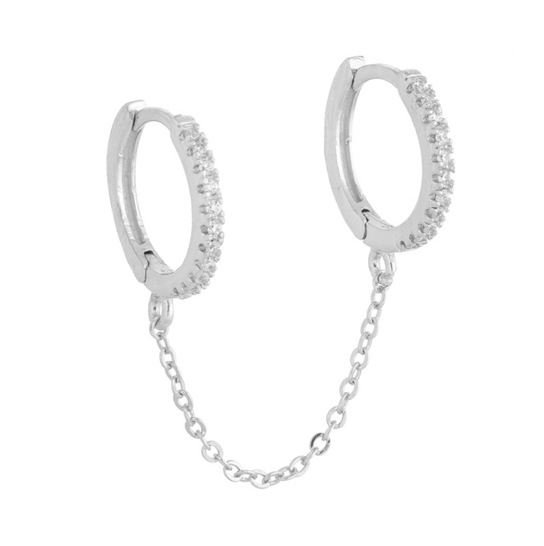 Double Paved Huggie Hoop Chain Single Earrings E128