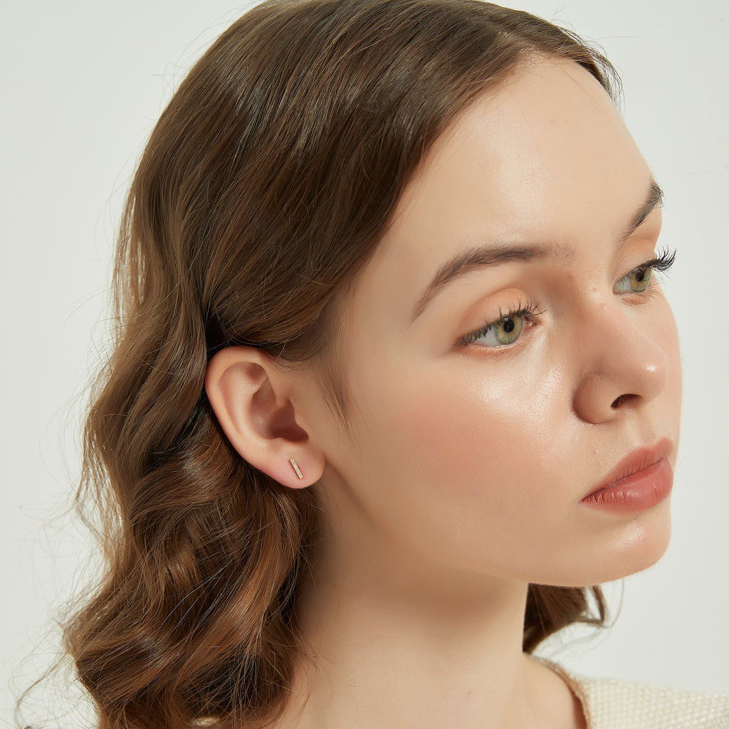Juliana dainty gold paved bar stud earrings