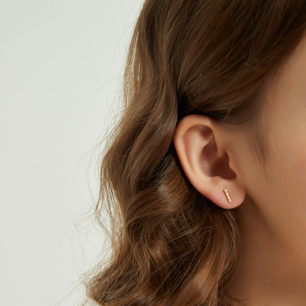 Juliana dainty gold paved bar stud earrings