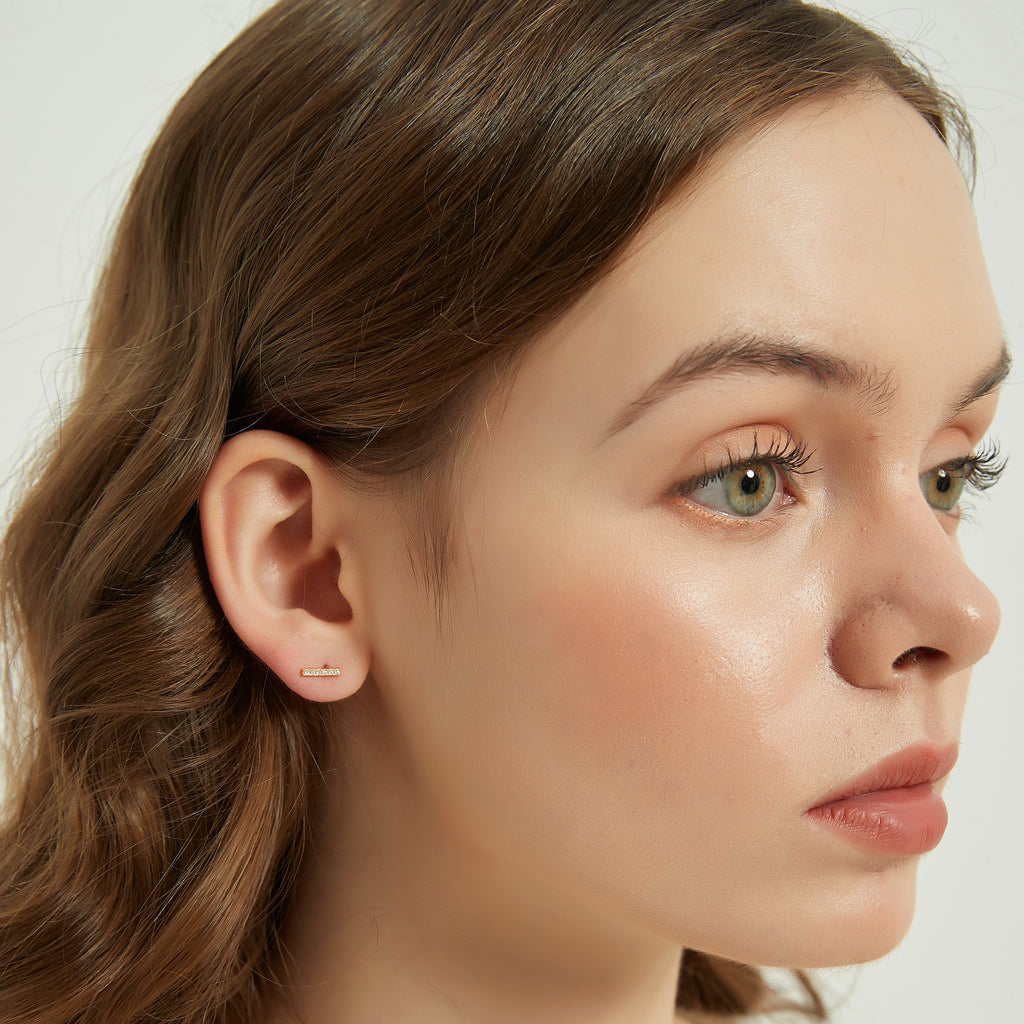 Juliana dainty gold paved bar stud earrings