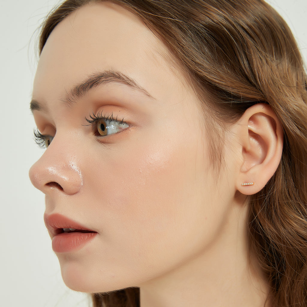 Juliana dainty gold paved bar stud earrings
