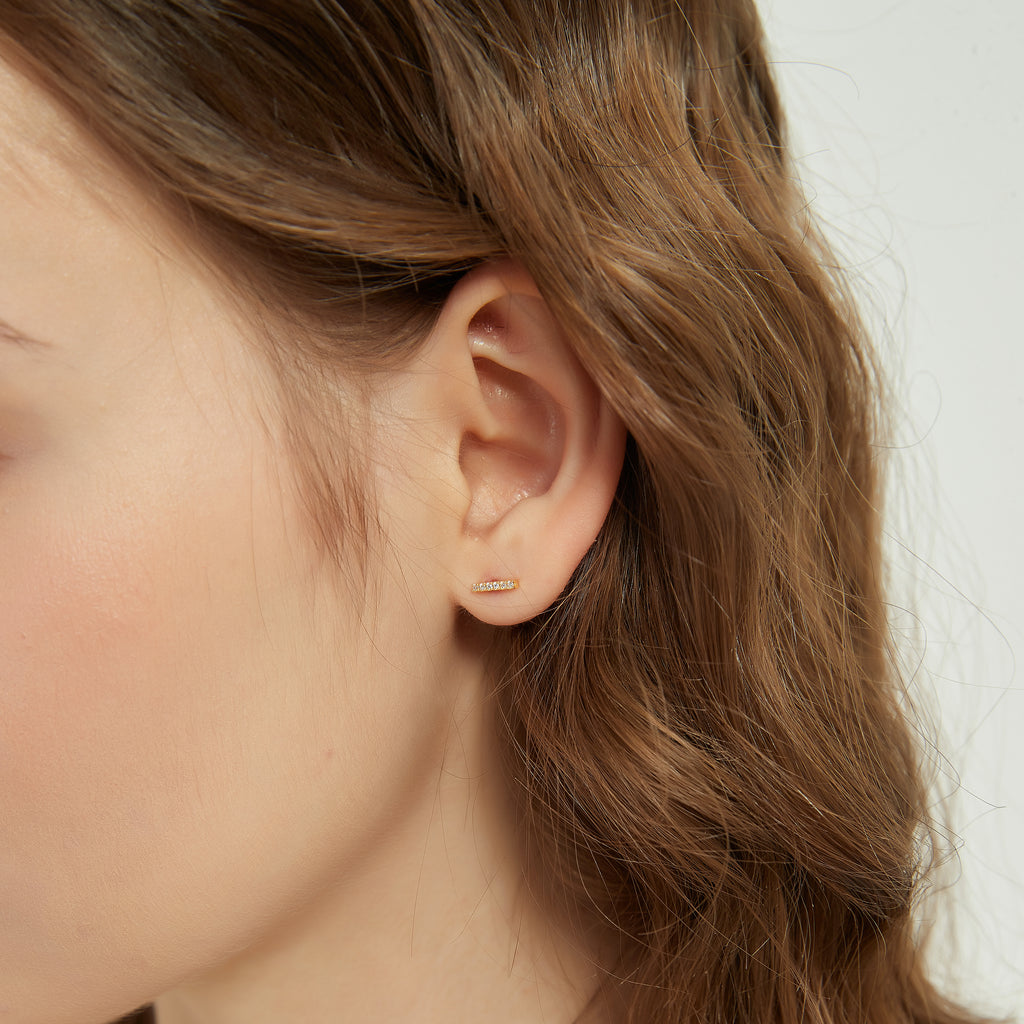 Juliana dainty gold paved bar stud earrings