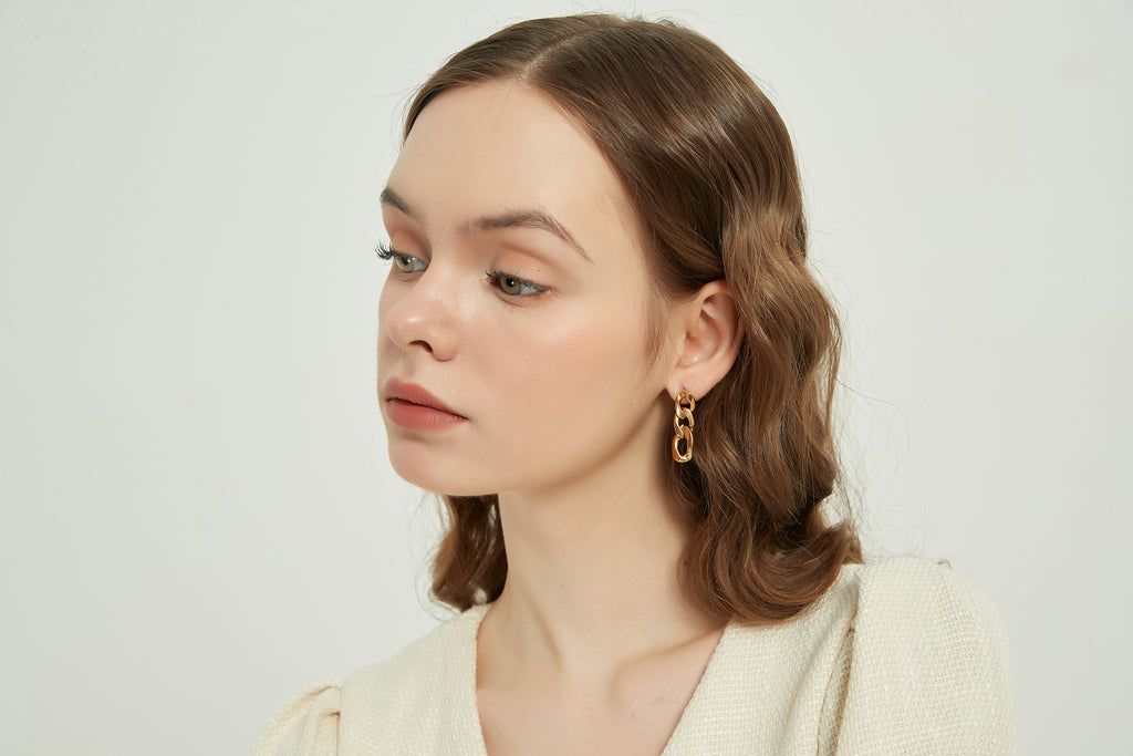 Maria chunky thick gold chain link dangle earrings