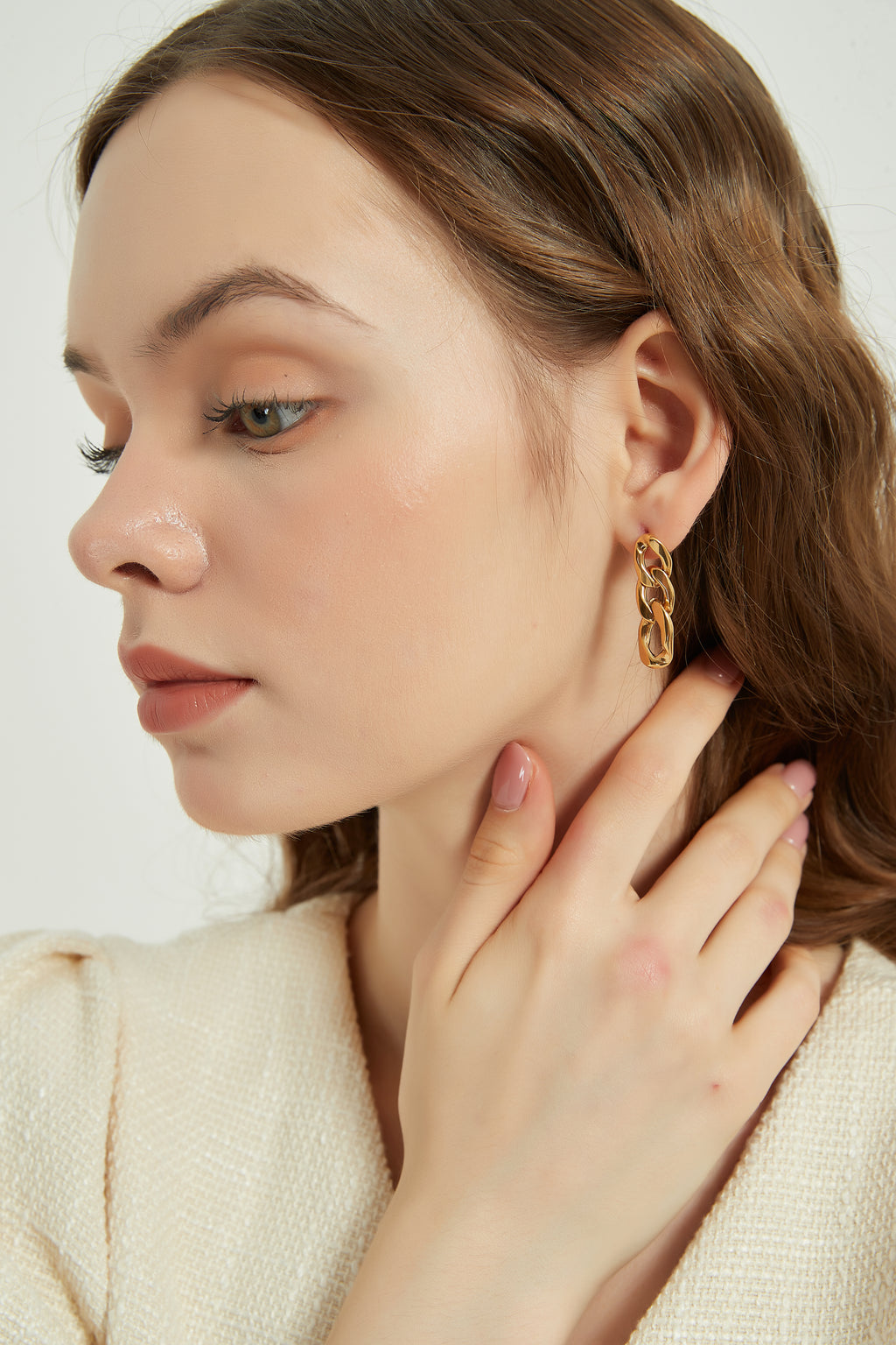 Maria chunky thick gold chain link dangle earrings