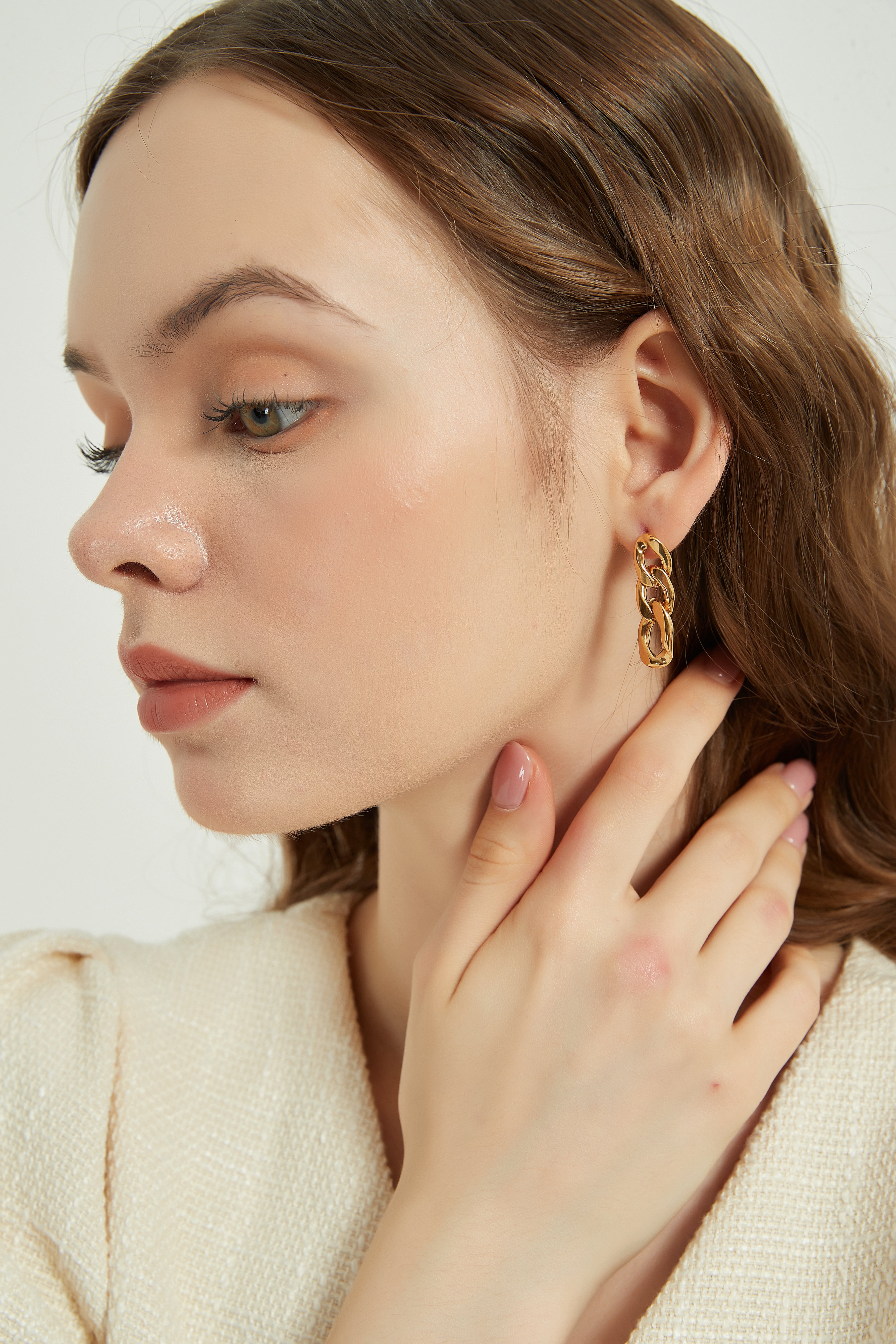 Maria chunky thick gold chain link dangle earrings