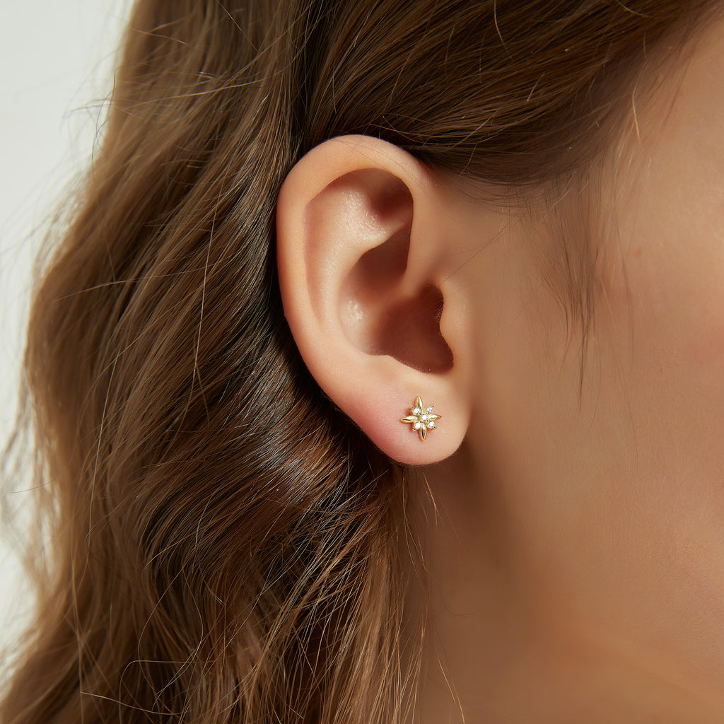 Emery Starburst CZ Dainty Gold Stud Earrings