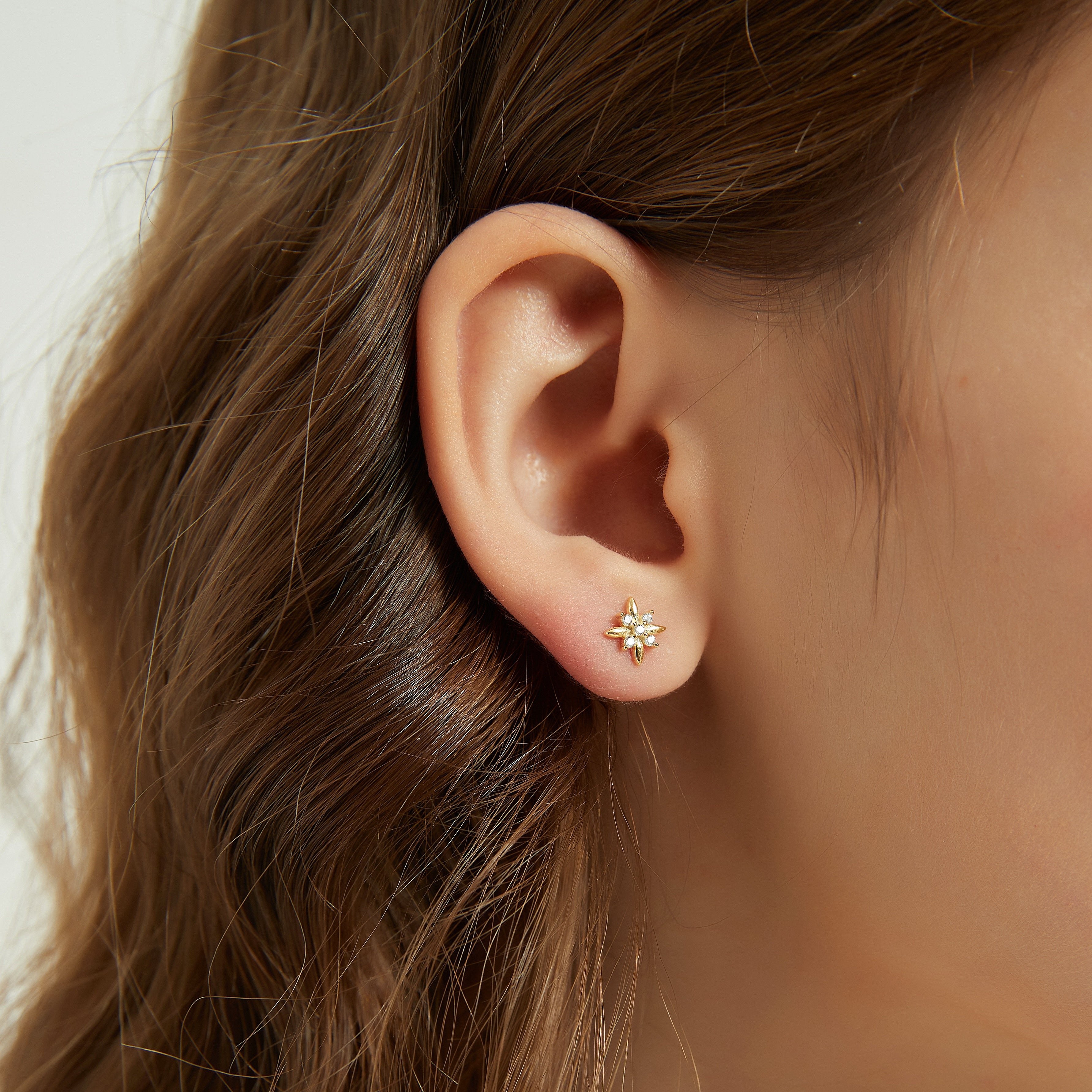 Emery Starburst CZ Dainty Gold Stud Earrings