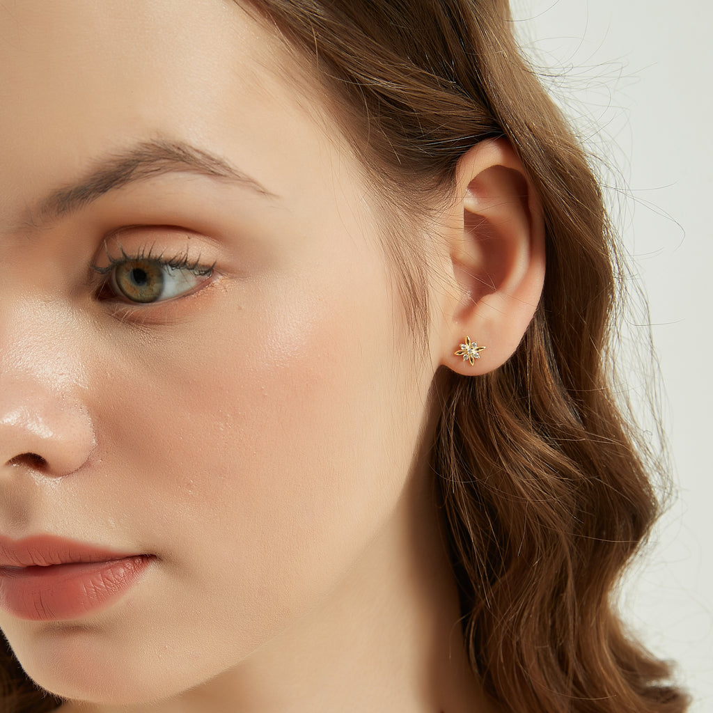Emery Starburst CZ Dainty Gold Stud Earrings