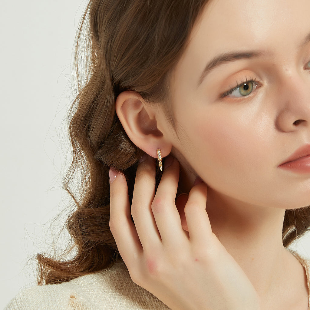 Mya gold cz paved spike huggie hoop earring