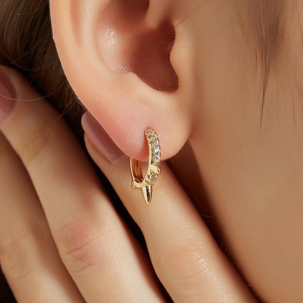 Mya gold cz paved spike huggie hoop earring