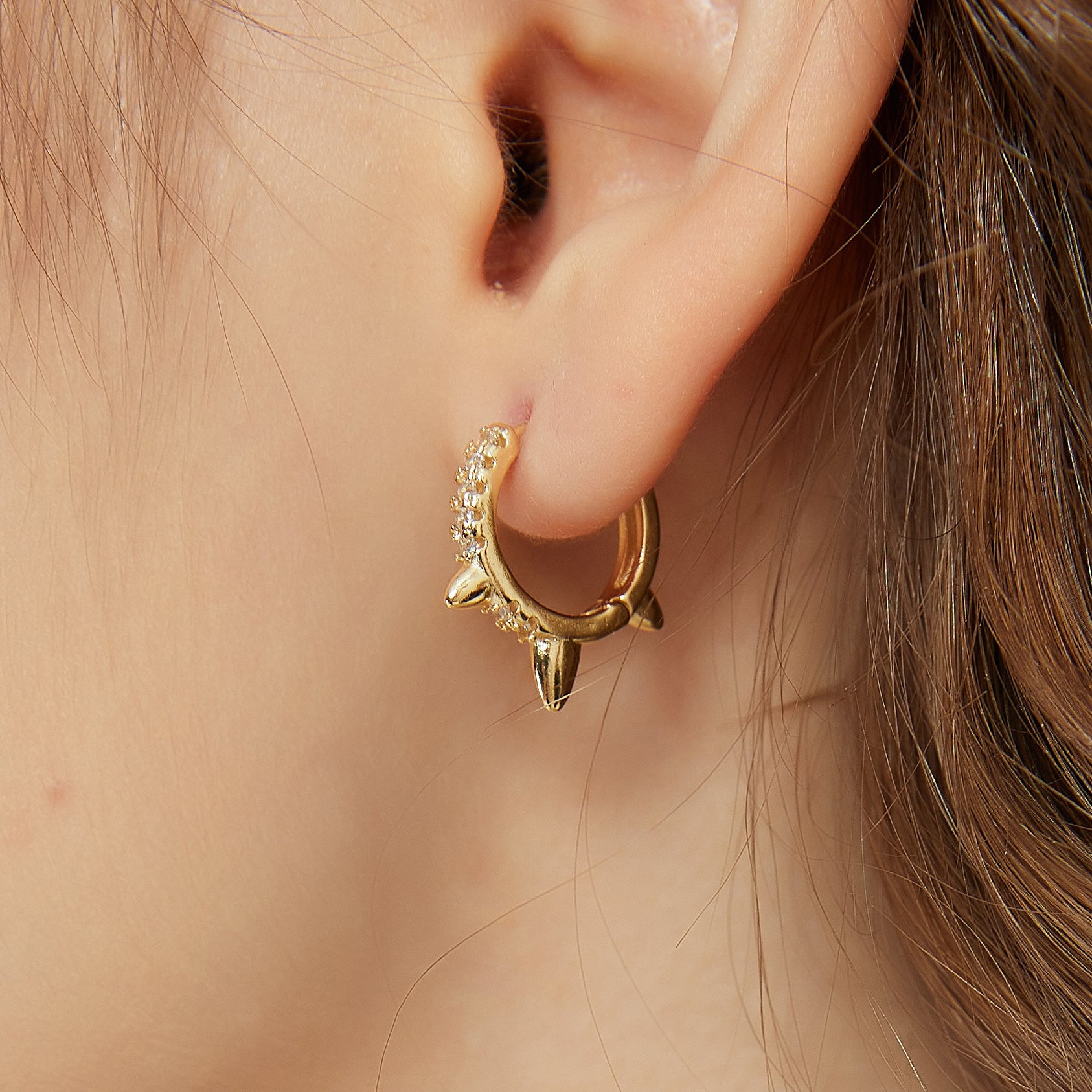 Mya gold cz paved spike huggie hoop earring