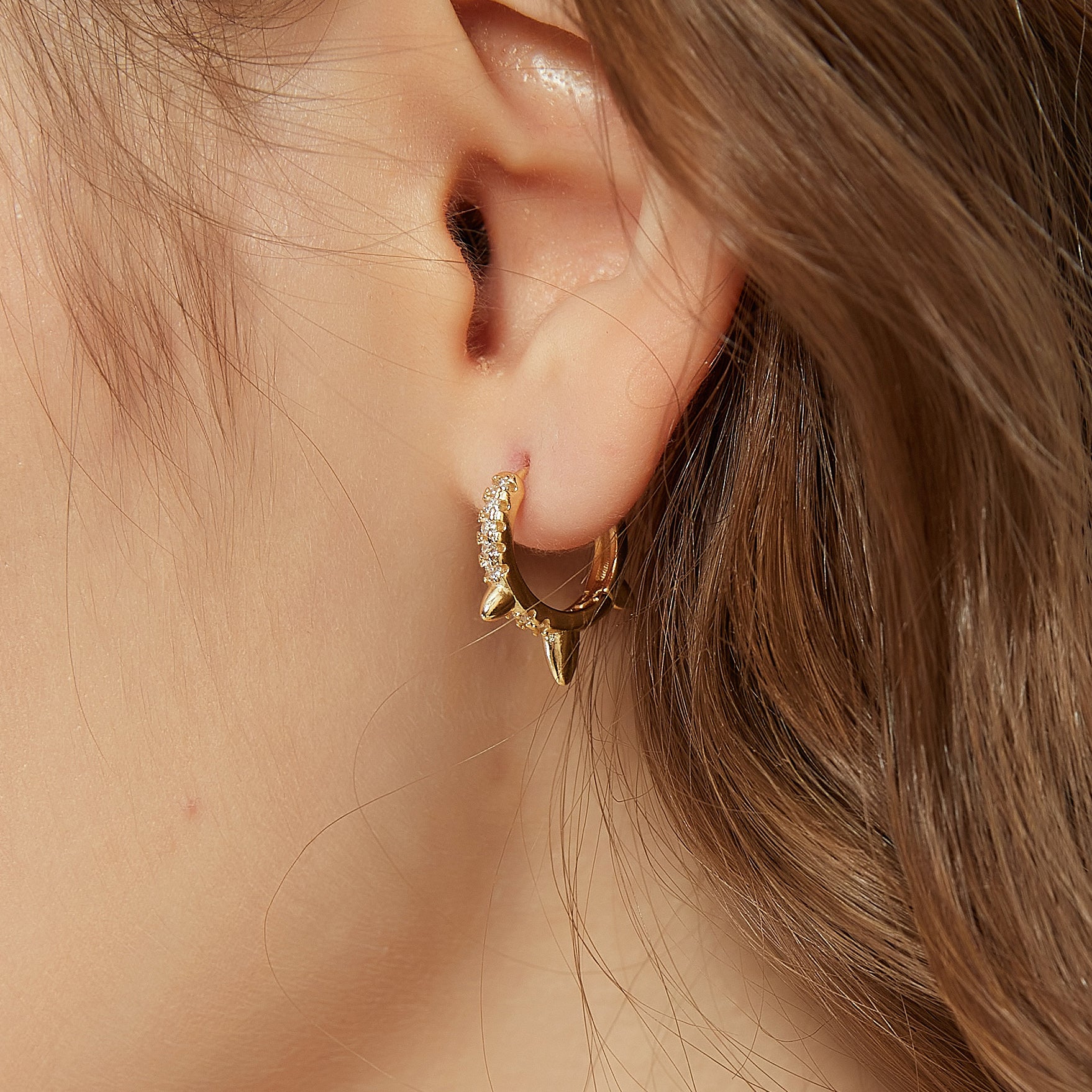 Mya gold cz paved spike huggie hoop earring