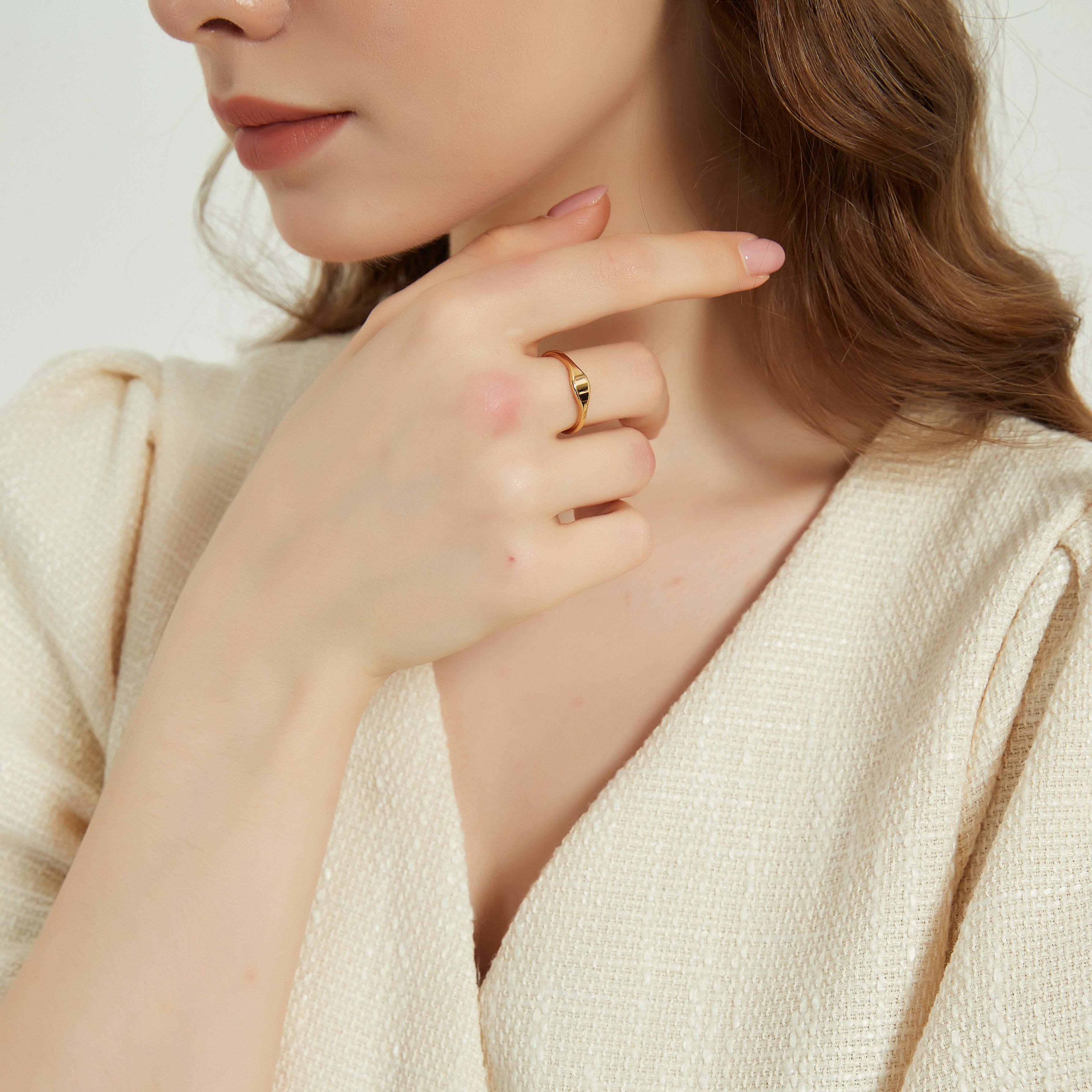 Eliza Minimalist dainty gold signet flat top ring