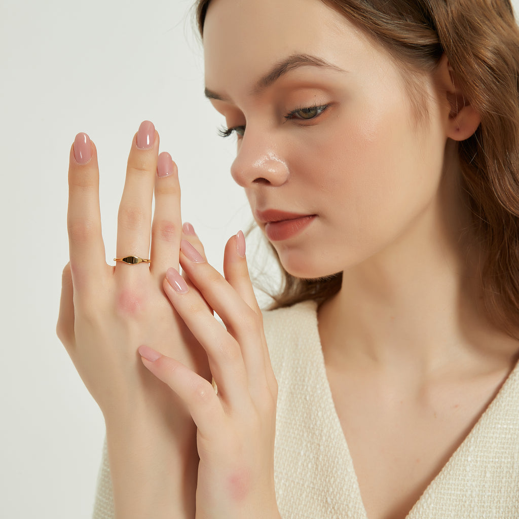 Eliza Minimalist dainty gold signet flat top ring