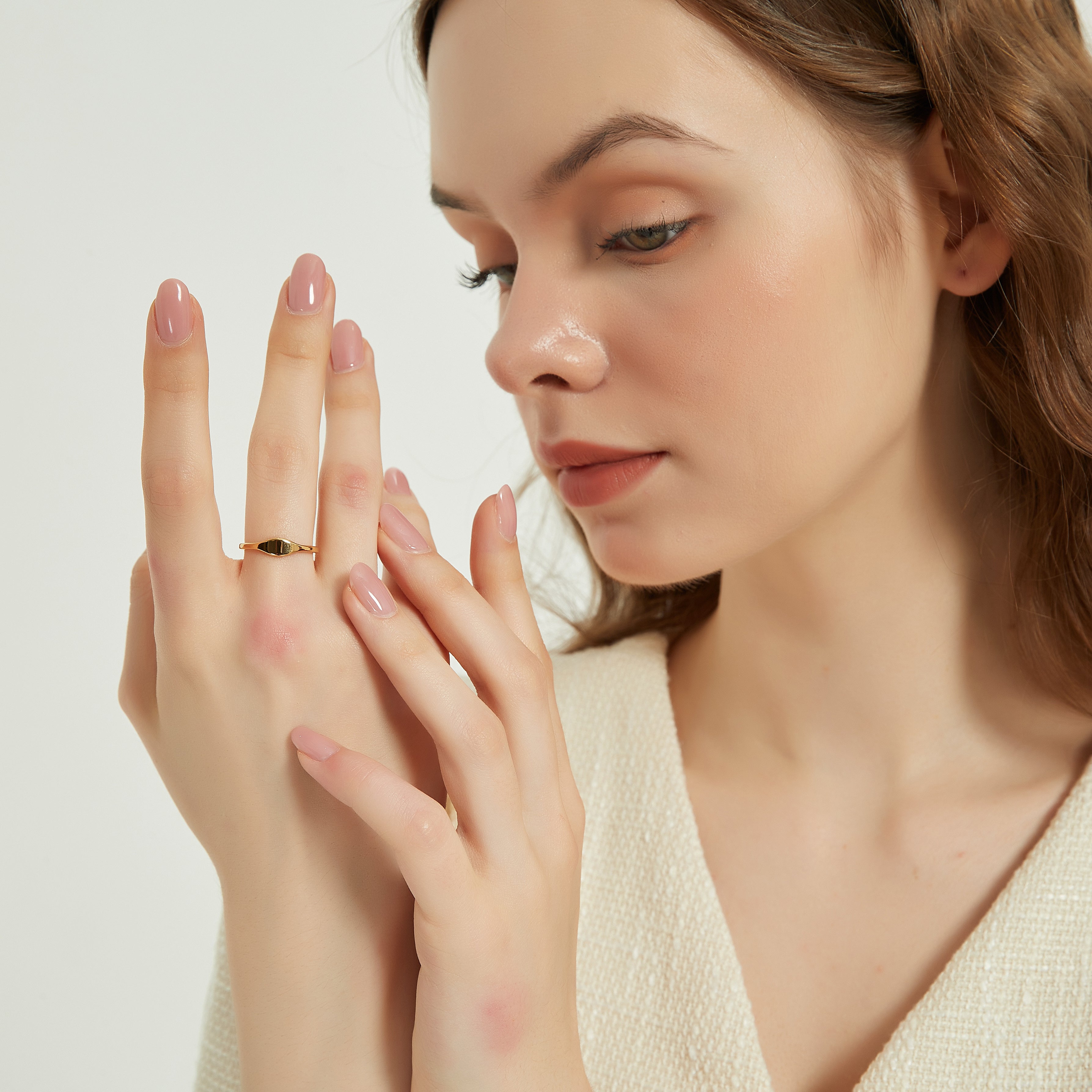 Eliza Minimalist dainty gold signet flat top ring