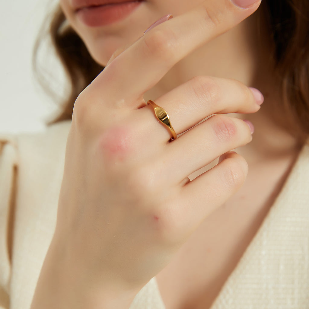 Eliza Minimalist dainty gold signet flat top ring