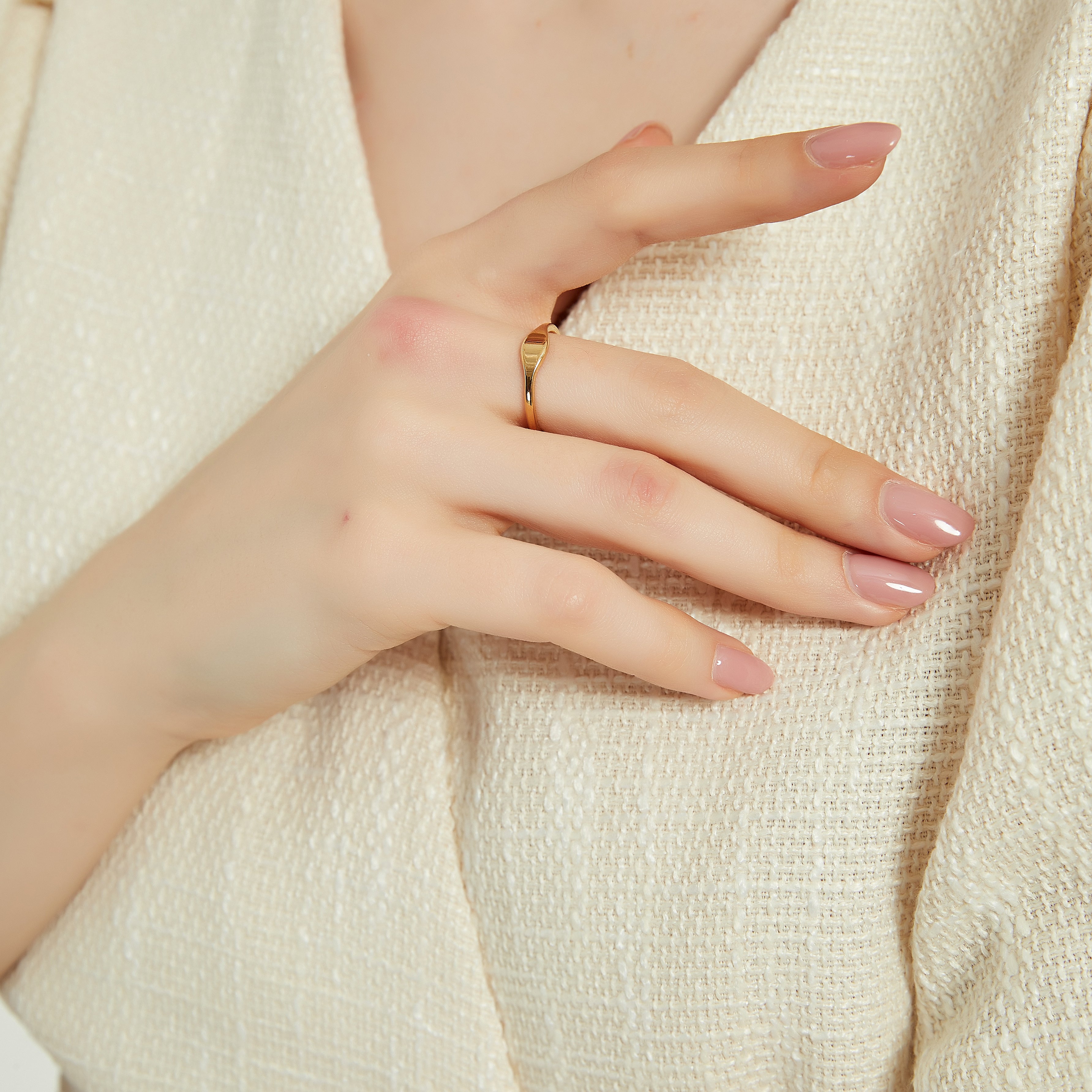 Eliza Minimalist dainty gold signet flat top ring
