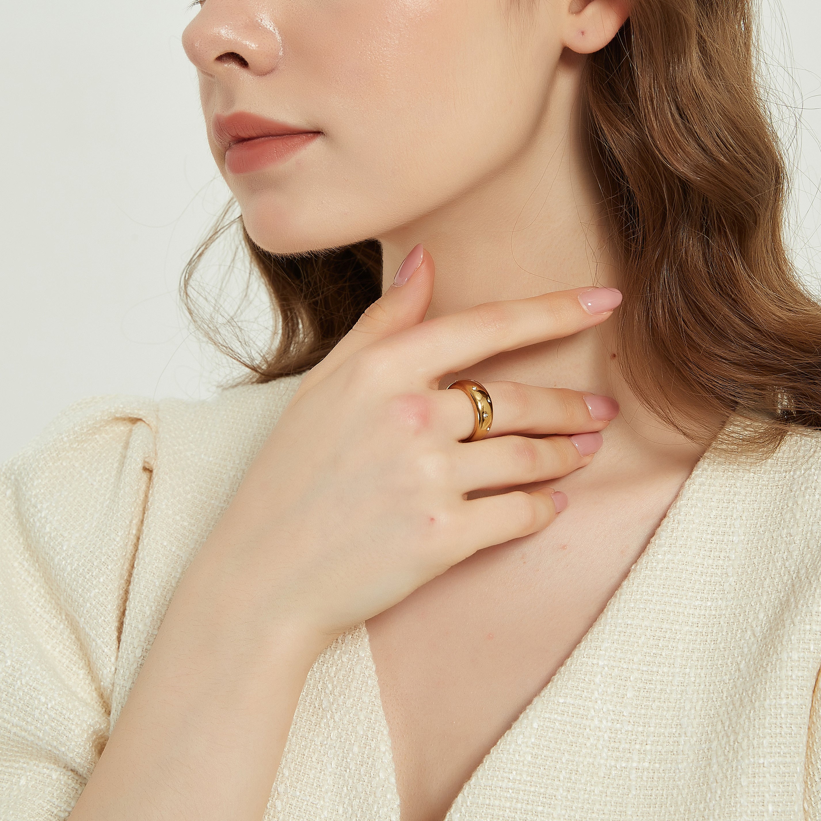 Londyn gold cz star chunky thick dome stackable ring