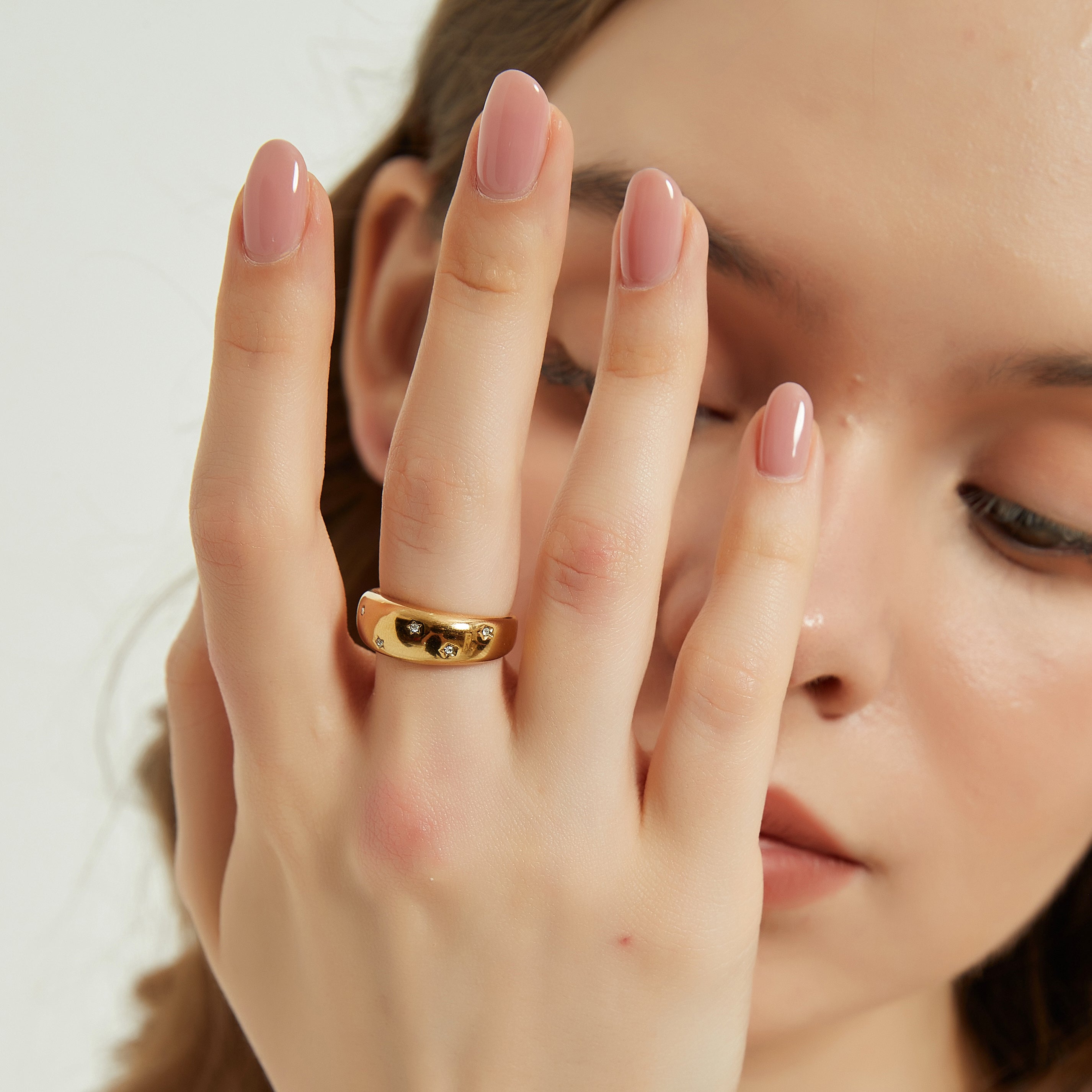 Londyn gold cz star chunky thick dome stackable ring
