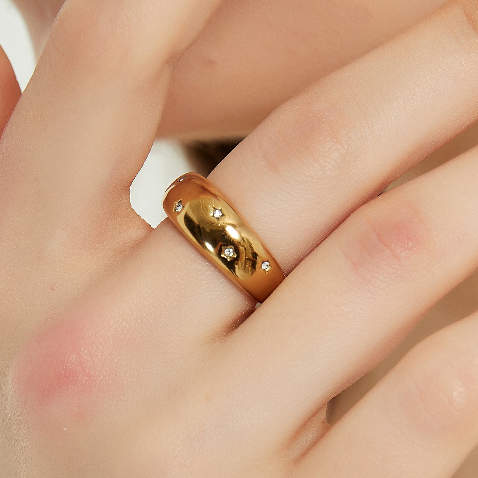 Londyn gold cz star chunky thick dome stackable ring