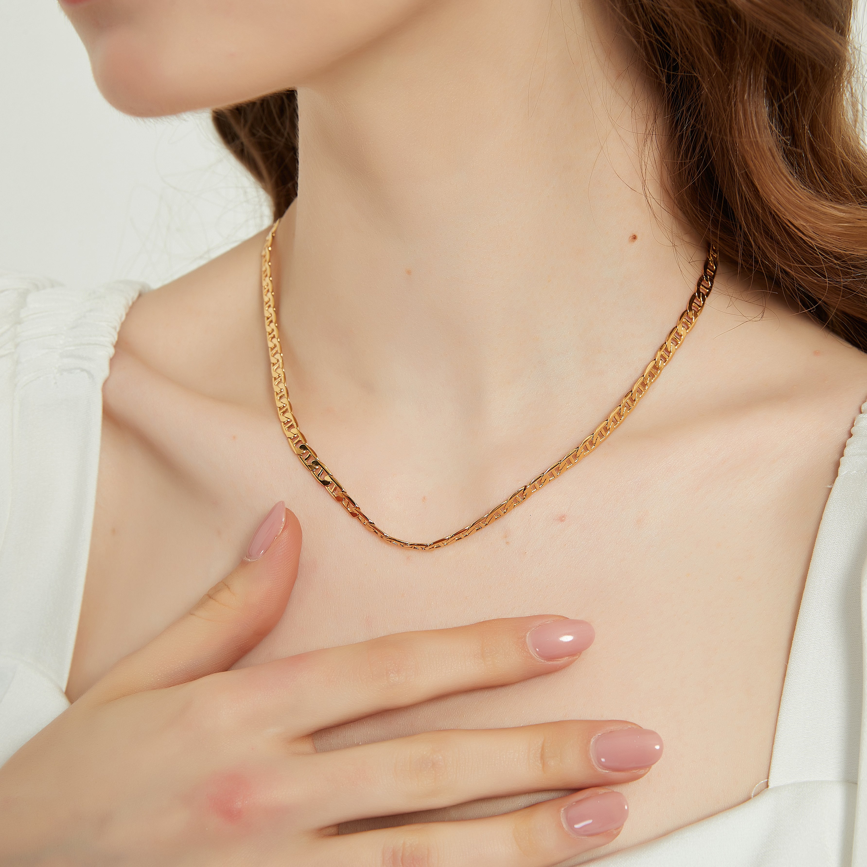 Chloe Gold Flat Figaro Dainty Chain Layering necklace