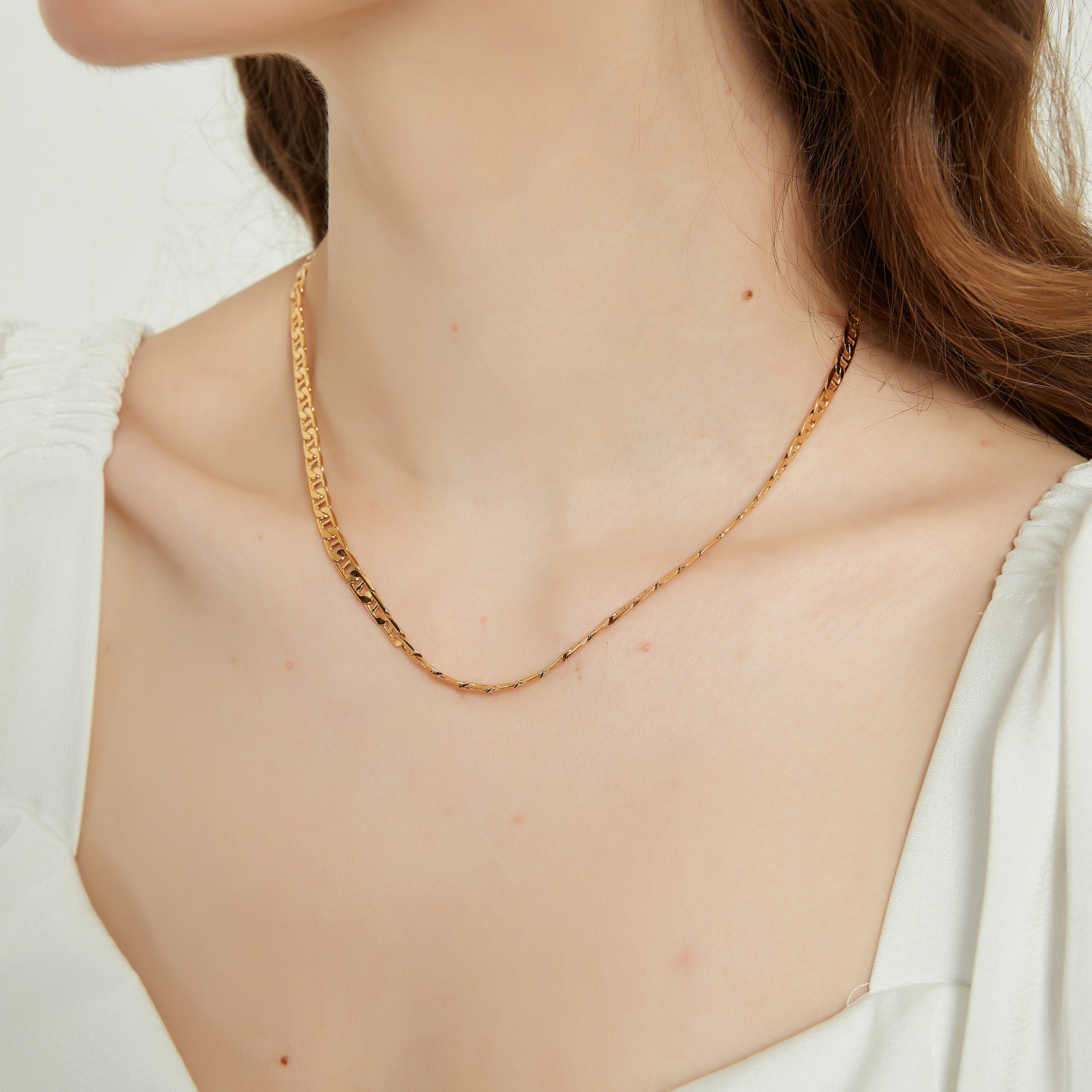 Chloe Gold Flat Figaro Dainty Chain Layering necklace