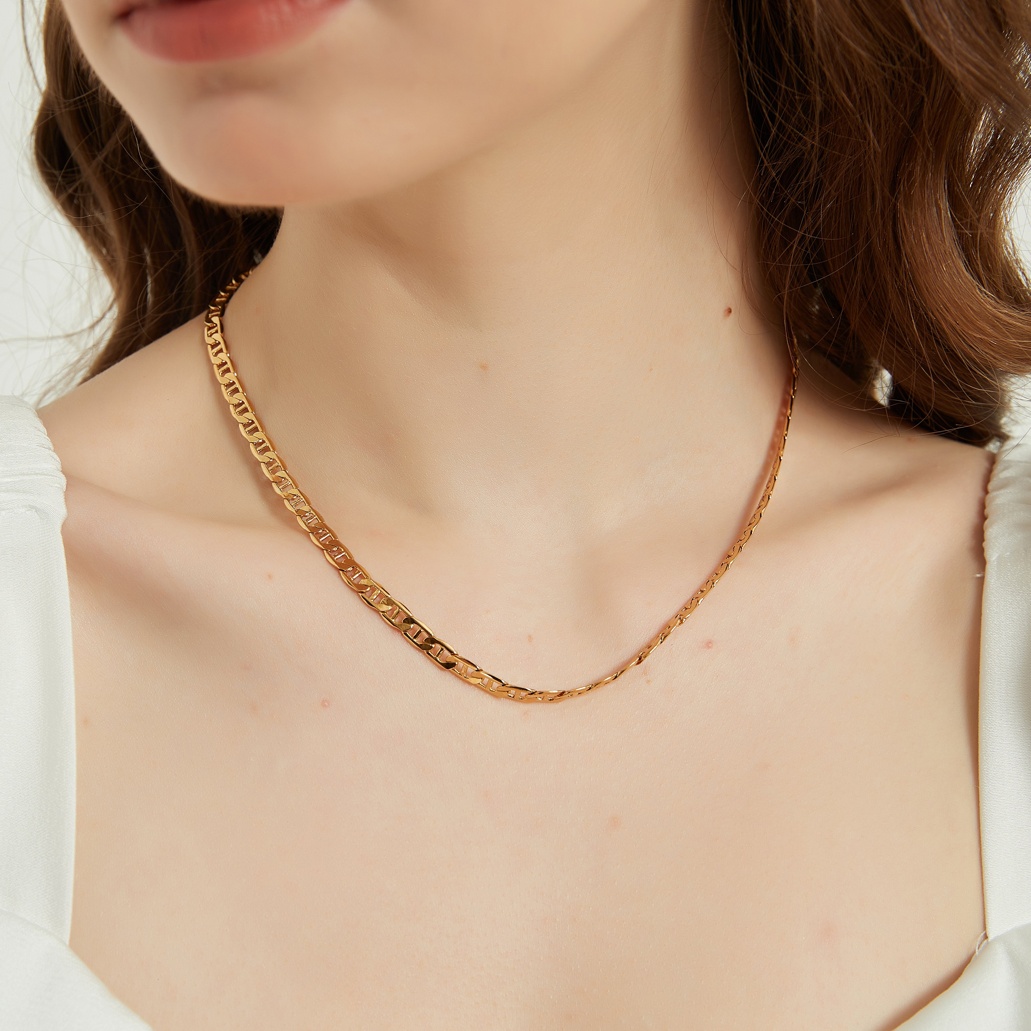 Chloe Gold Flat Figaro Dainty Chain Layering necklace