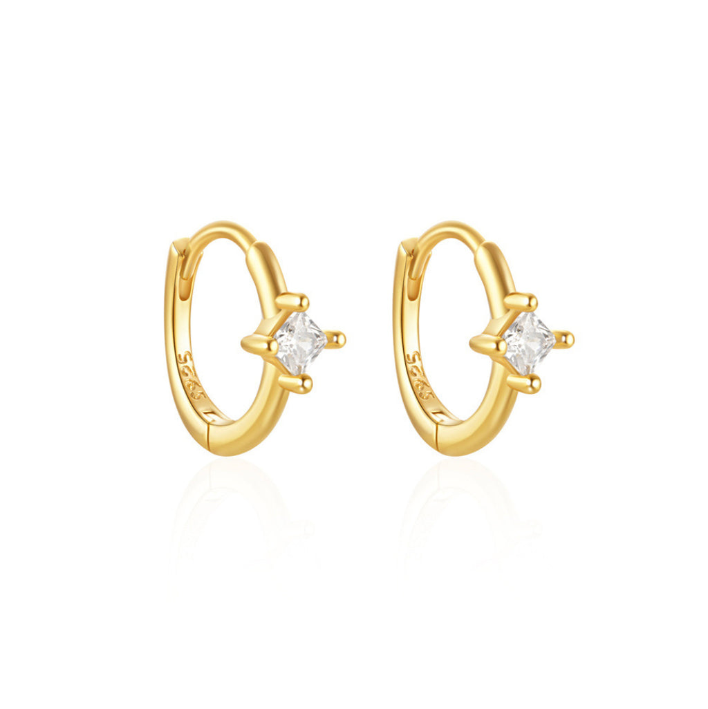 Gold Square CZ Huggie Hoop Earrings for Women E183