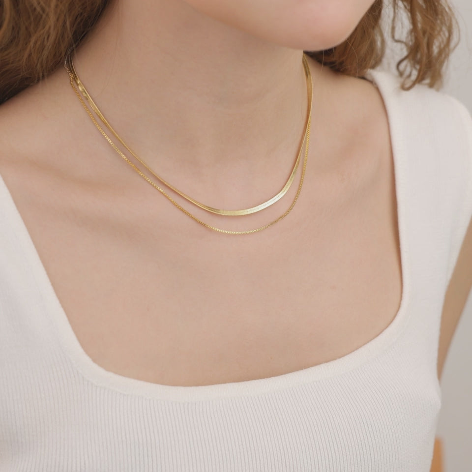 Minimalist gold duo chain layering necklace N011