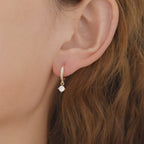 Gold Pave CZ Solitaire Drop Huggie Hoop Earrings For Women E156