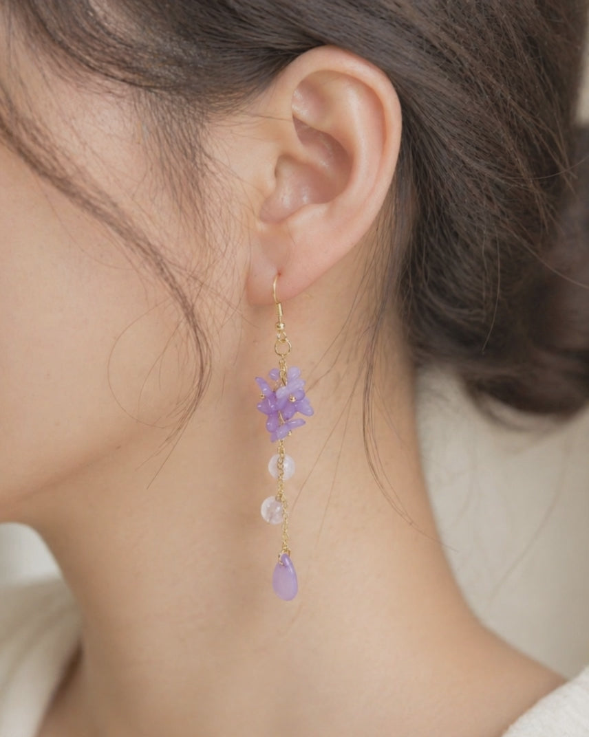 Gold Purple Flower Beaded Dangle Earrings for Women E195