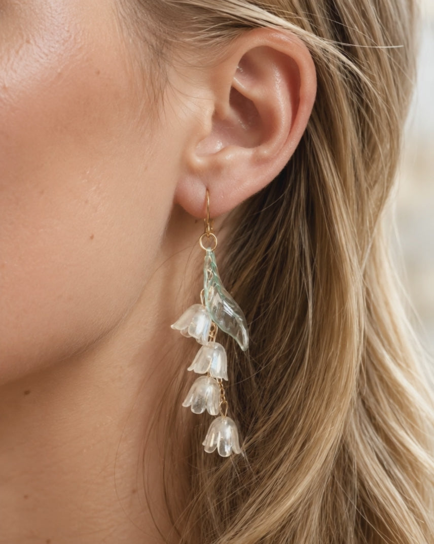 White lily of the valley dangle drop earrings E253