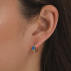 Gold Turquoise Baguette Huggie Hoop Earrings E282