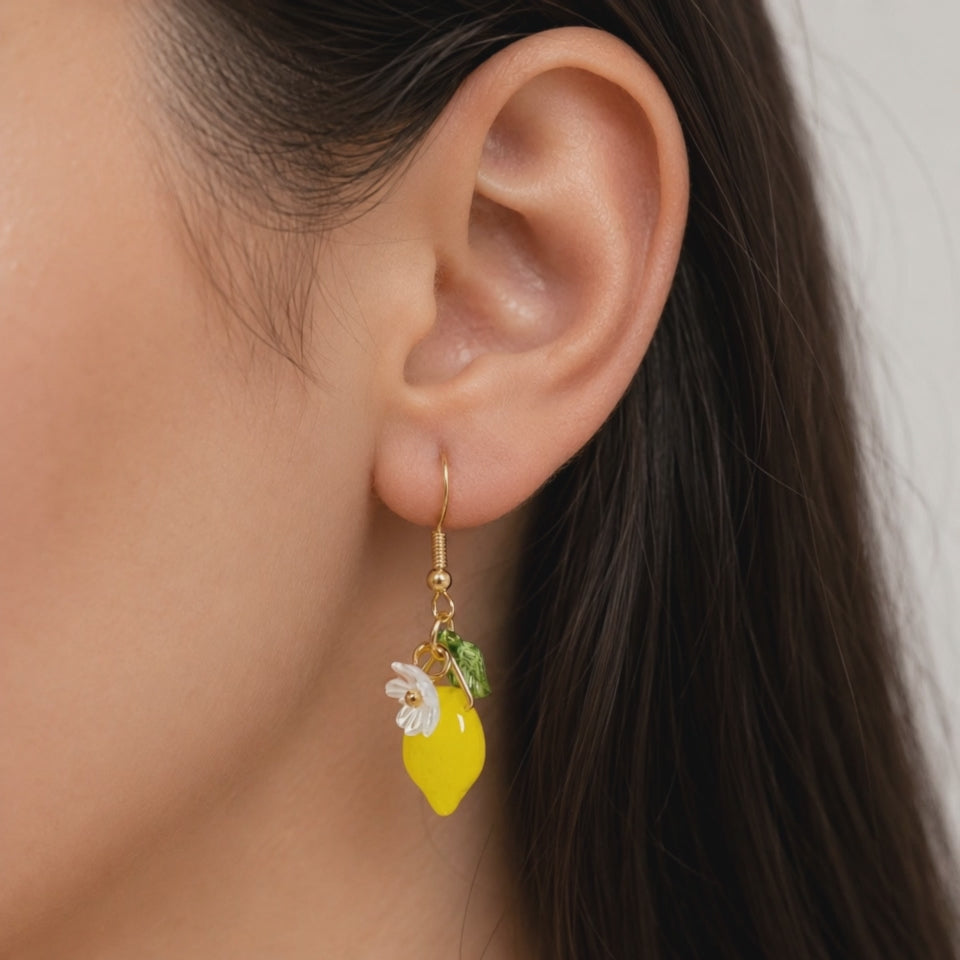 Handmade Lemon Daisy Gold Dangle Fruit Earrings E215