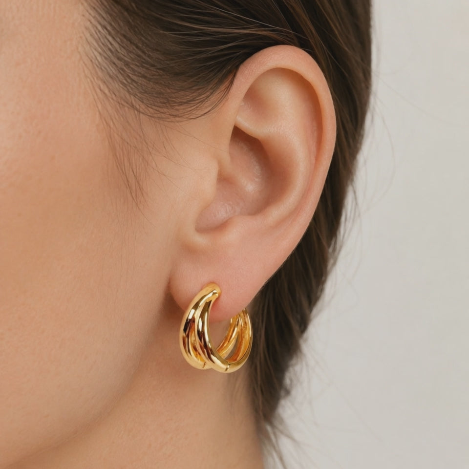 Gold Twisted Double-Band Huggie Hoop Earrings E286