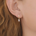 Gold Baguette CZ Drop Pave Huggie Hoop Earrings For Women E143