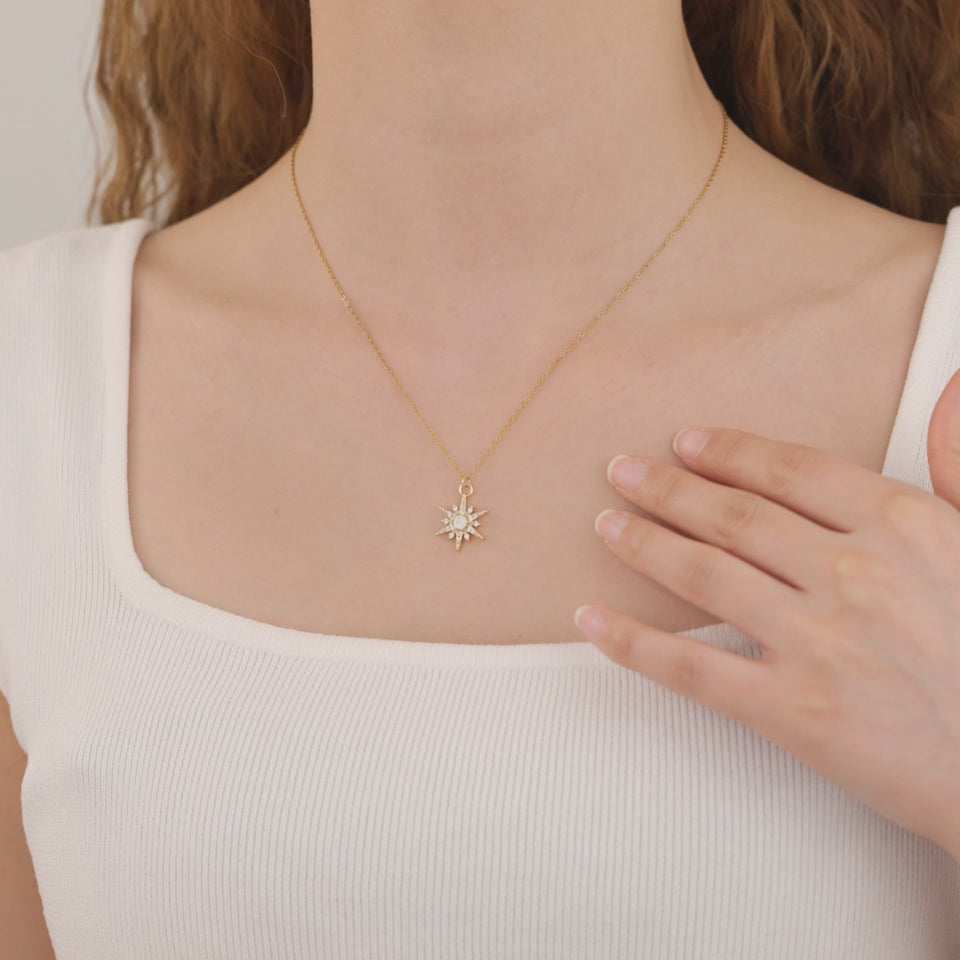 Starburst opal gem dainty pendant necklace N015