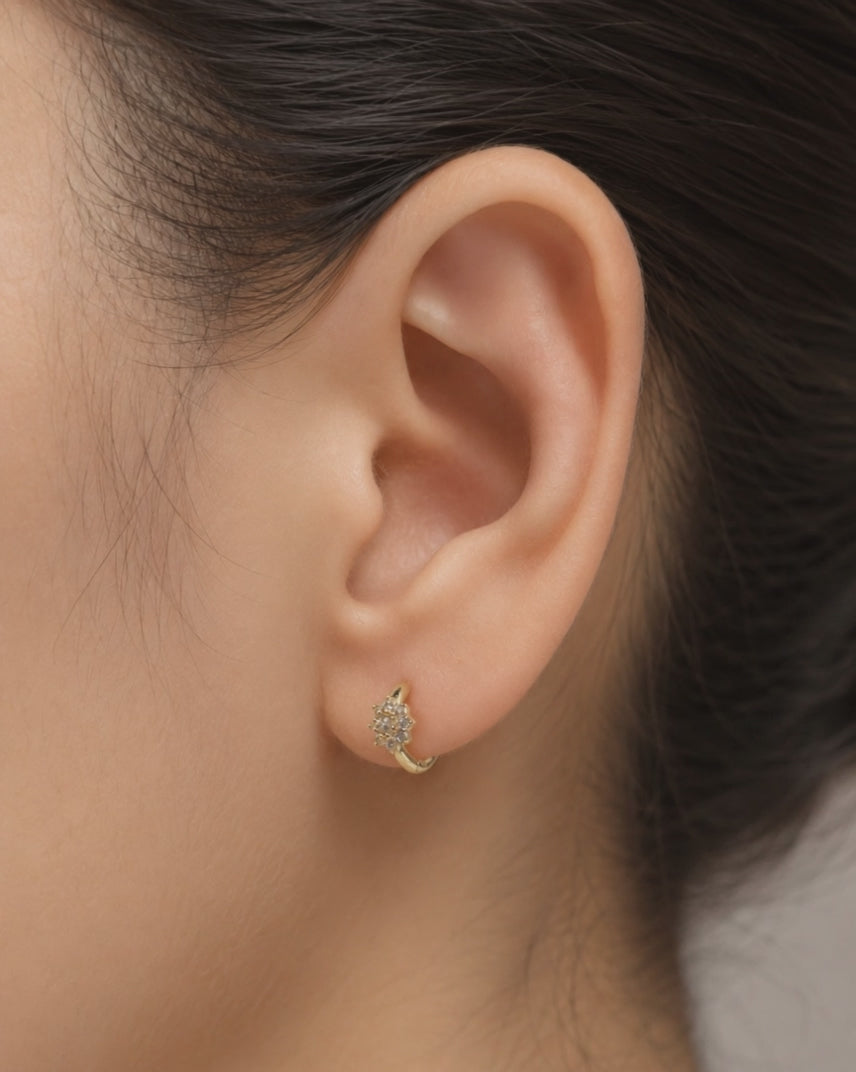 Cubic Zirconia dainty flower huggie hoop earrings E277