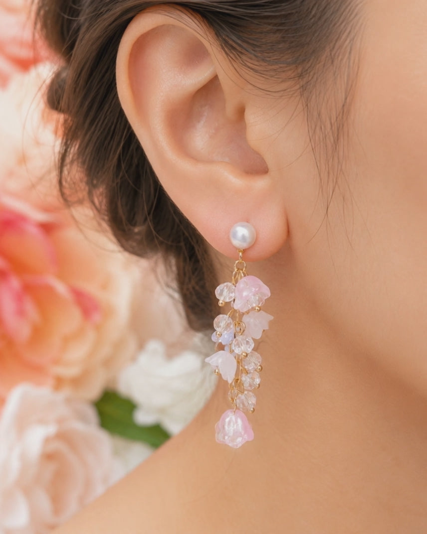 Pink & purple lily of the valley flower dangle earrings E241