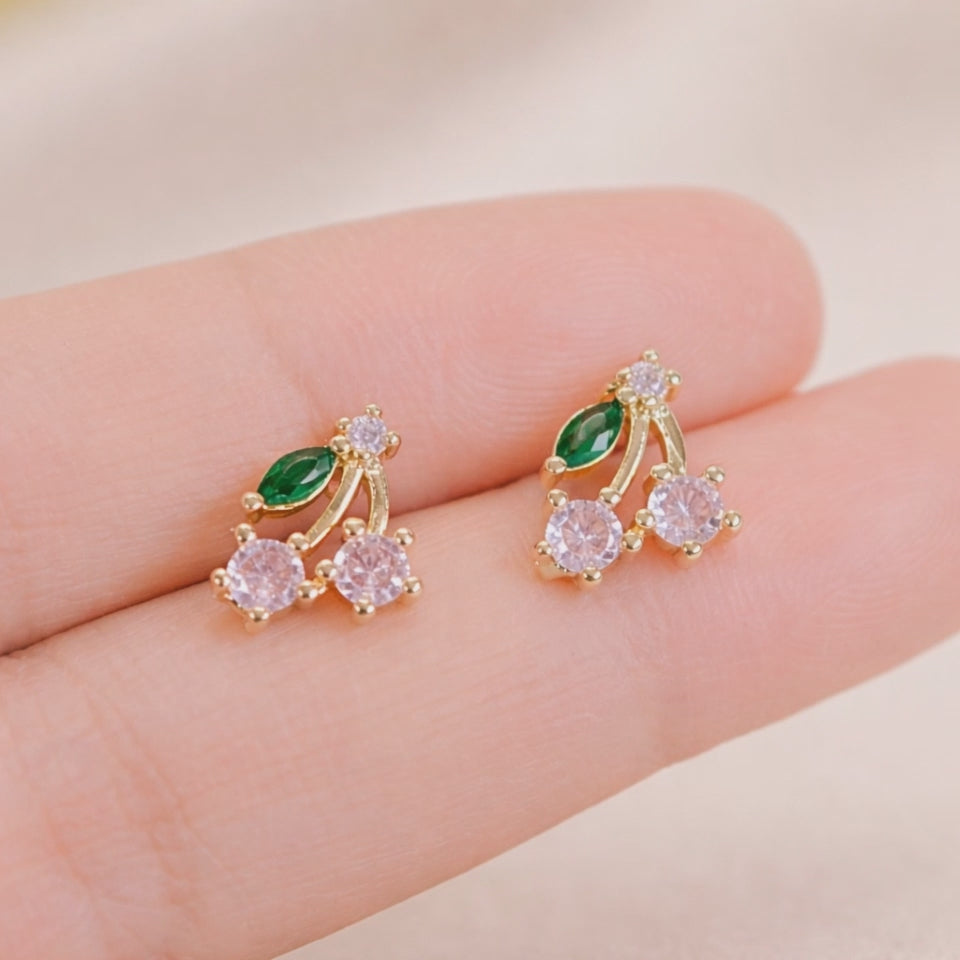 Red & Pink Cherry Crystal Gem Stud Earrings E103