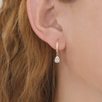 Gold Baguette Paved Huggie Hoop Dangle Earrings E019