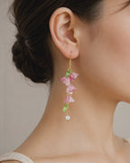 Purple & white lily of the valley dangle earrings E274