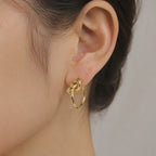 Minimalist gold love knot hoop earrings E300