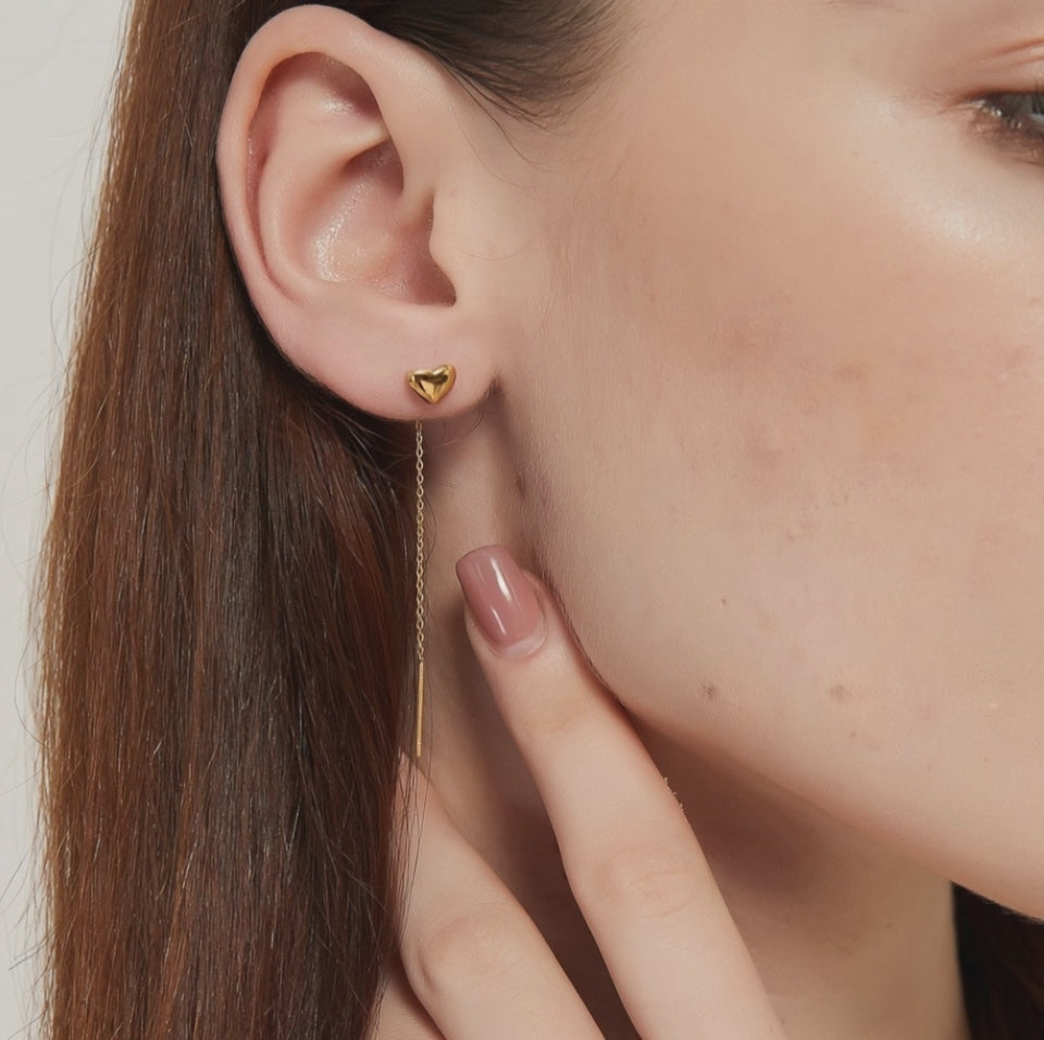 Daisy Gold heart Threader Dangle Long Drop Earrings