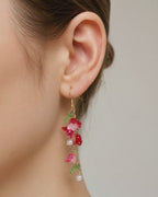 Pink & red lily of the valley dangle earrings E274
