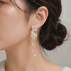Iridescent white flower & pearl dangle earrings E263