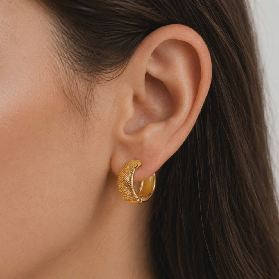 Gold Textured Wide Thick Hoop Earrings E279