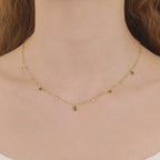 Dainty emerald station satellite chain necklace N010