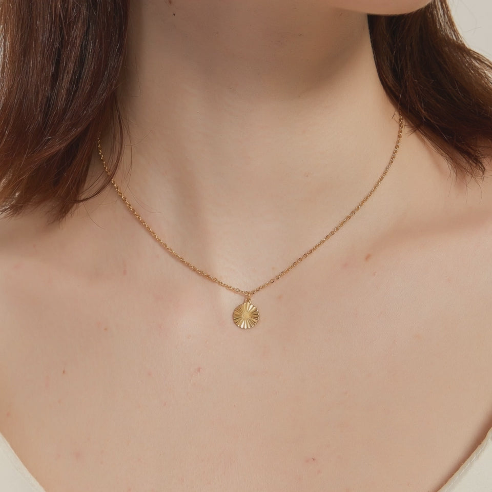 Maggie gold sunburst radiant disc pendant necklace